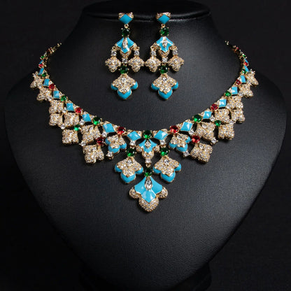 Pop Hot Stereo Jewelry Oil Painting Necklace Earrings Premium Multi-Color 2-Piece Wedding Travel Women's Holiday Gift M-1000