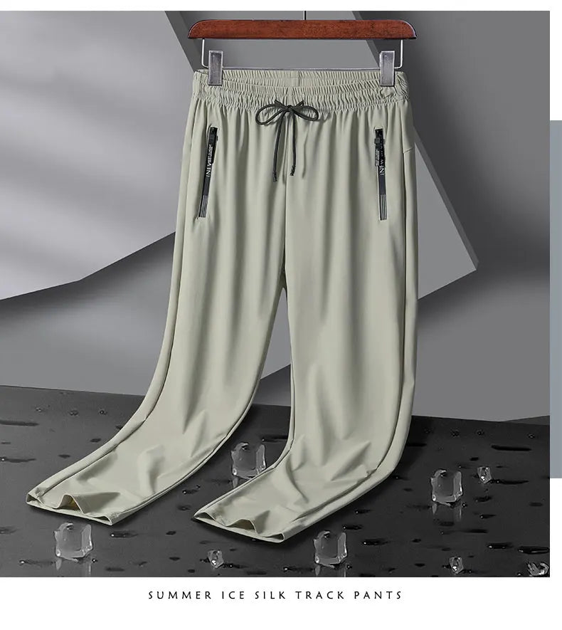 Breathable Elastic Men Running Sport Pants Ice Silk Jogging Thin Sweatpants Casual Outdoor Training Gym Fitness Trousers 8XL