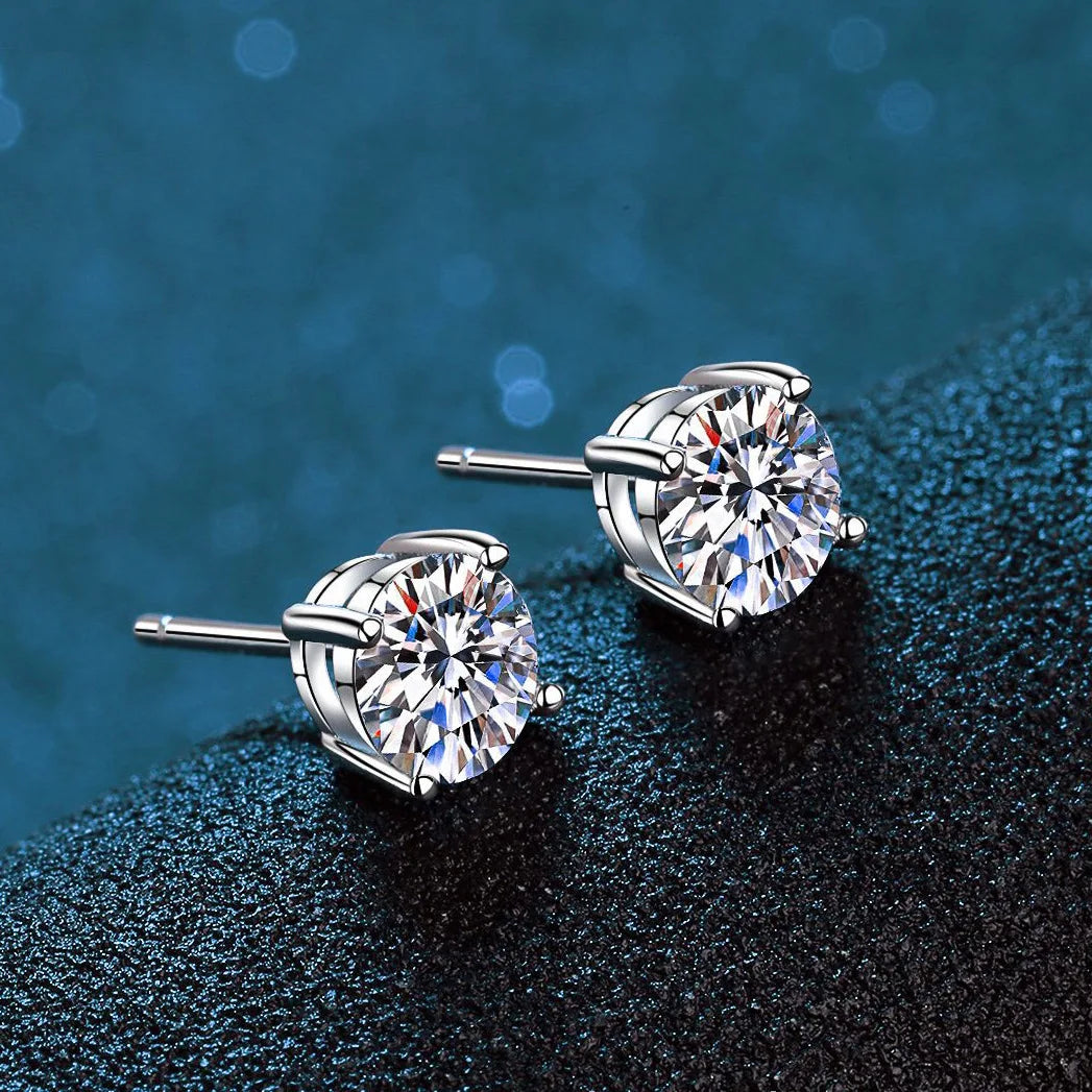 Real 0.2-3CT D Color Moissanite Stud Earrings For Women Party 4 Prong S925 Silver 0.1CT 3mm Pass Diamond Test Earring Gift