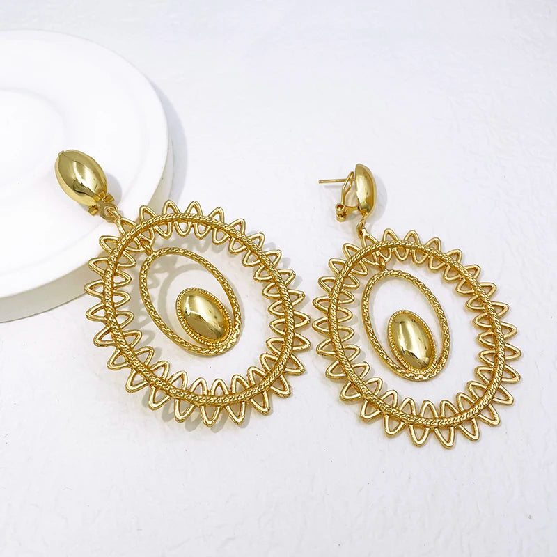 Gold Color Earrings For Women Fashion Jewelry 18k Gold Plated Big Drop Earrings Wedding Party Accessories Gift Trending