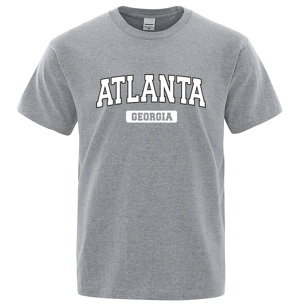Atlanta Georgia Usa City Letter Tops Men Summer Oversize T-Shirts Cotton Loose T Shirts Fashion Breathable Male Short Sleeves