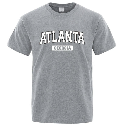 Atlanta Georgia Usa City Letter Tops Men Summer Oversize T-Shirts Cotton Loose T Shirts Fashion Breathable Male Short Sleeves