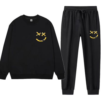 2pcs Men's Sweatshirt Sweatpants Plus Size 1XL-7XL Sports Fashion Casual Printed Male Round Neck Pullover Trousers Set 110-185KG