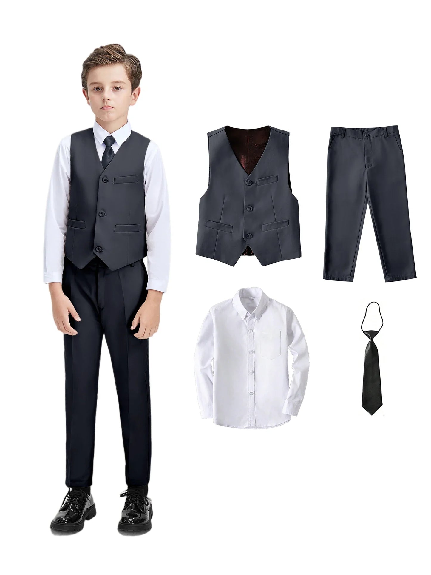 Boys Suit 4-piece Vest Pants Shirt Tie Random Casual Fashion Outdoor Activities Competition Family Party Birthday Gift