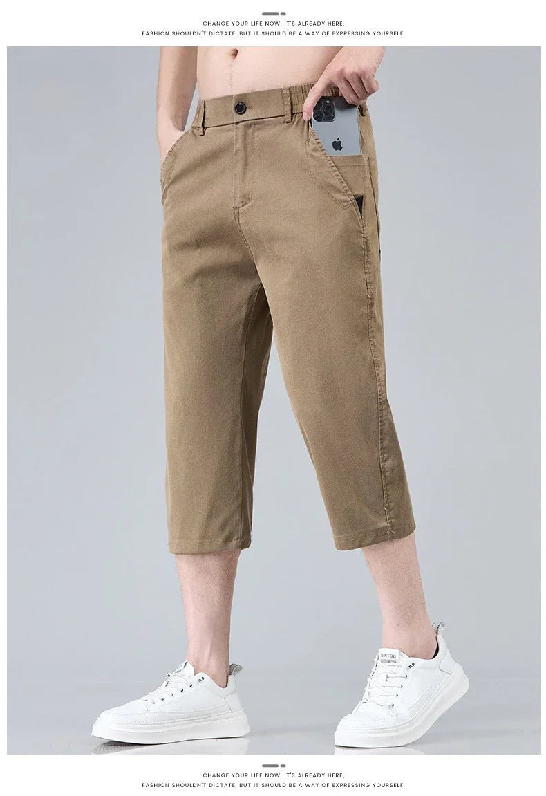 Men's Summer Lyocell Shorts Thin Breathable Comfortable Slim Korean Fashion Short Pants Elastic Waist Casual Vacation Pants