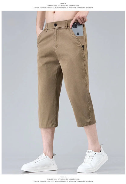 Men's Summer Lyocell Shorts Thin Breathable Comfortable Slim Korean Fashion Short Pants Elastic Waist Casual Vacation Pants