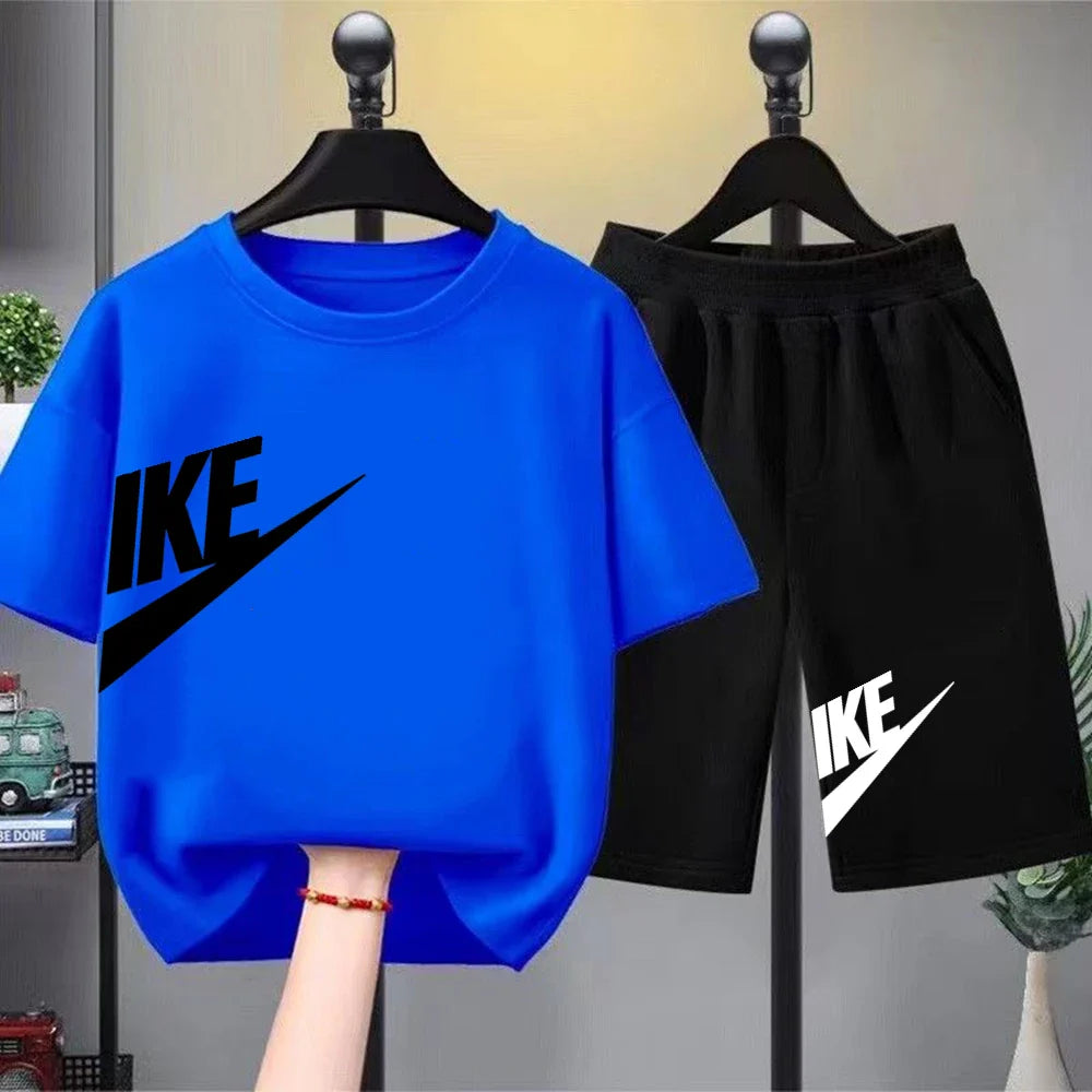 Summer Brand black T-shirt+Shorts Two-piece set Kids Clothing Fashion Letter Boy Girl3-12Yrs Sports Short-sleeved Casual Set