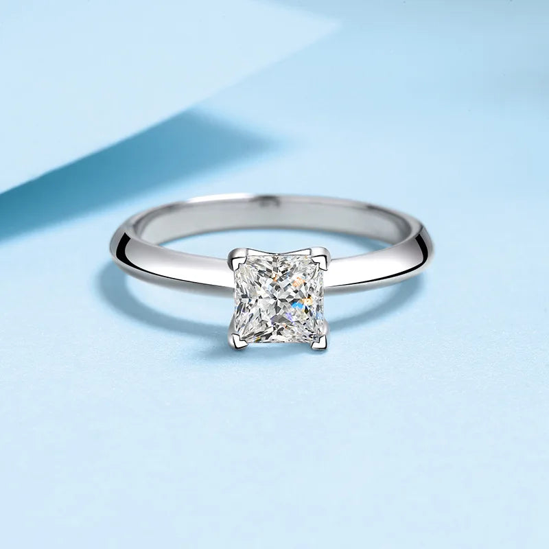 Certified Pricess Cut Moissanite Engagement Ring 1CT 2CT Colorless VVS Diamond Bridal Proposal Rings Sterling Silver Weddig Band