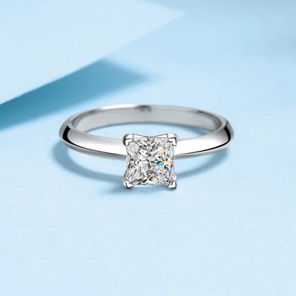 Certified Pricess Cut Moissanite Engagement Ring 1CT 2CT Colorless VVS Diamond Bridal Proposal Rings Sterling Silver Weddig Band