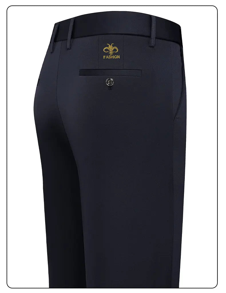 Spring Summer Mens Stretch Pants Smart Casual Suit Pants Wrinkle Resistant Dress Pants with Embroidery Pattern