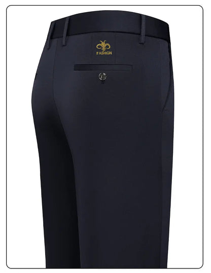 Spring Summer Mens Stretch Pants Smart Casual Suit Pants Wrinkle Resistant Dress Pants with Embroidery Pattern