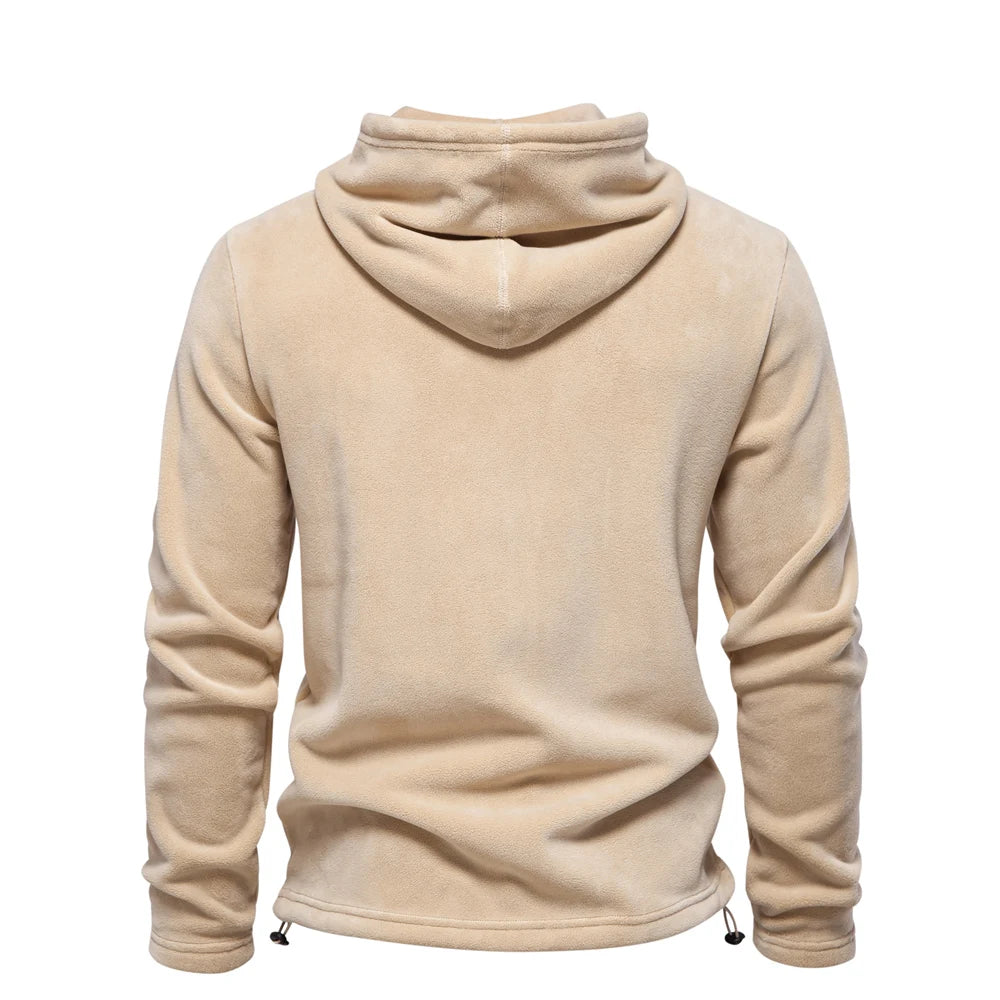 Mens Winter Solid Fleece Hoody High Quality Warm Casual Drawstring Hat Sweatshirt Soft Shell Hoodies for Men
