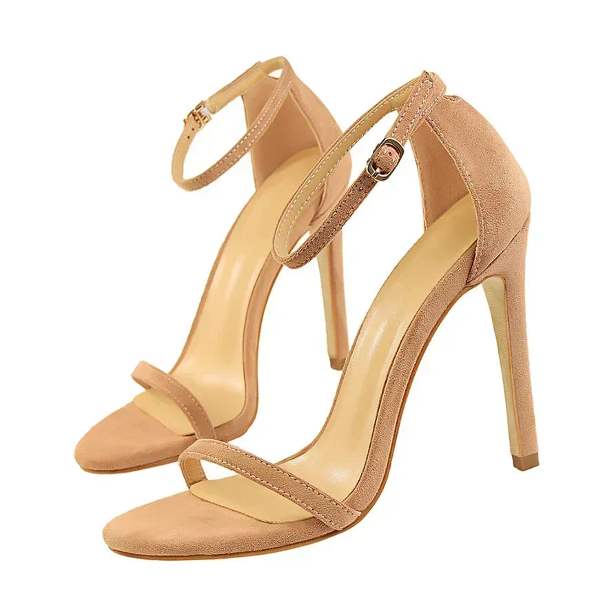 Women Gladiator Stiletto Classic Ankle Strap Holiday Beach Sandals Lady Fashion Suede 8cm 11cm High Heels Sexy Red Brown Sandles