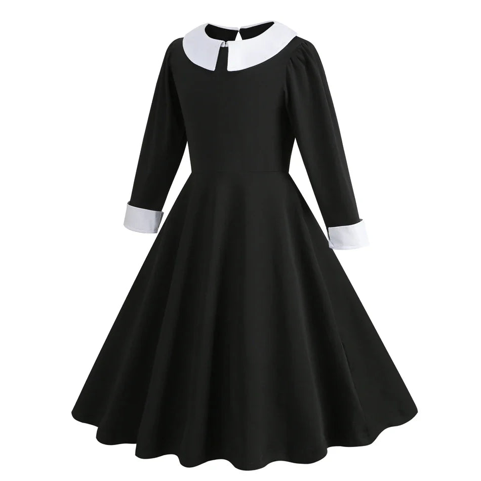 Vinagte Gothic Black Dress Girls Role Playing Costume Toddler Halloween Cosplay Apparel