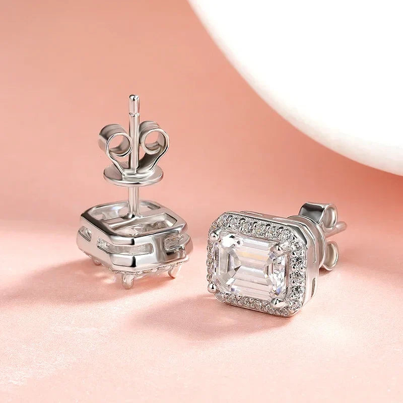Each 0.5CT 1CT 2CT Moissanite Stud Earrings for Women Emerald/radiant Cut Bridal Classic Jewelry 925 Pure Silver Earring