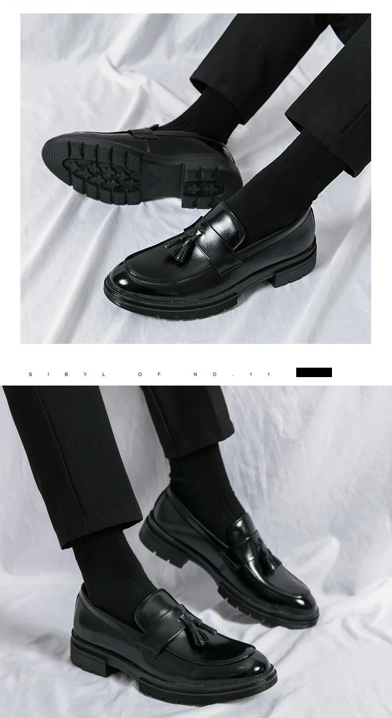 Men's Dress Shoes Classic Social Brogues Casual Leather Shoes For Men Formal Office Wedding Shoes Male Tassel Leather Loafer Man
