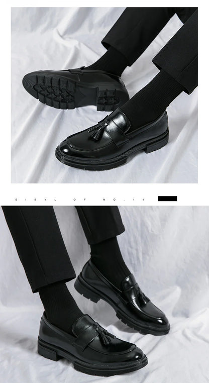 Men's Dress Shoes Classic Social Brogues Casual Leather Shoes For Men Formal Office Wedding Shoes Male Tassel Leather Loafer Man