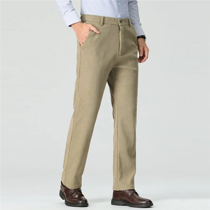 Spring Autumn Men's Slim Fit Corduroy Suit Pants Straight Fashion Smart Casual Pants Men Solid Color Office Full Length Trousers