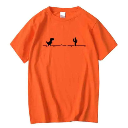 Camiseta Masculina de Alta Qualidade 100% Algodão com Estampa Divertida de Dinossauro Gola Careca Solta Verão Fresca Masculina Manga Curta Camiseta Masculina Top