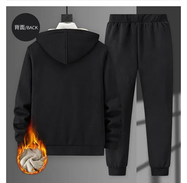 Men's Sets Jacket + pant Warm Fur Winter Sweatshirt Cashmere Tracksuit Men's Sets Fleece Thick Hooded Brand Casual Track Suits