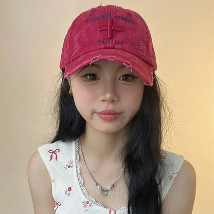 New Unisex Letter Tie-dye Embroidery American Vintage Baseball Hats Versatile Fashion ins Broken Breathable Casual Peaked Caps