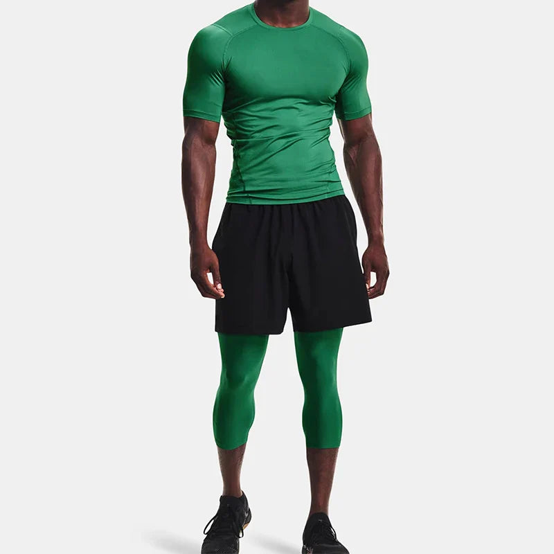 Men Compression 3/4 Leggings Sportswear Elastic Male Trousers Gym Tights Fitness Tracksuits Training Jogging Skinny Pants Men
