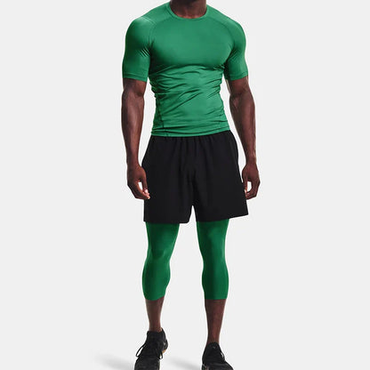 Men Compression 3/4 Leggings Sportswear Elastic Male Trousers Gym Tights Fitness Tracksuits Training Jogging Skinny Pants Men
