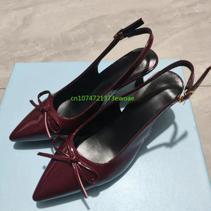 Bow Pointed Toe High Heels Sandals Women Brand Designer Shoes Fashion Slides Sexy Slingback Shoes Elegant Mules Sandals Female