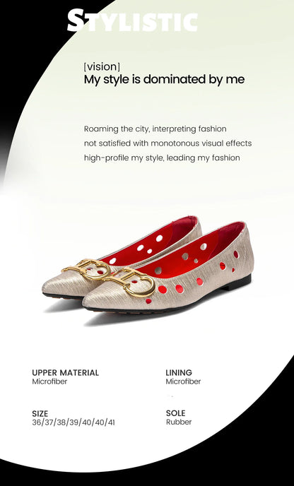 2025 Women's Flat Shoes New Punching Design Pointed Woman Shoes Simple Anti slip