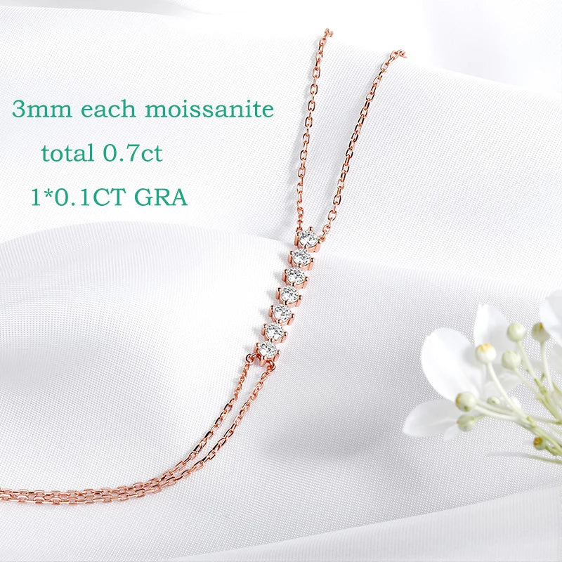 3MM Adjustable Certified Moissanite Bracelets for Women Girls Gift 14-21cm 7 Gems Sparkling Chains 925 Sterling Silver