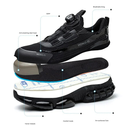 Steel Toe Indestructible Shoes Protective Boots Rotating Button Work Safety Shoes Men Air Cushion Security Boots Work Sneakers