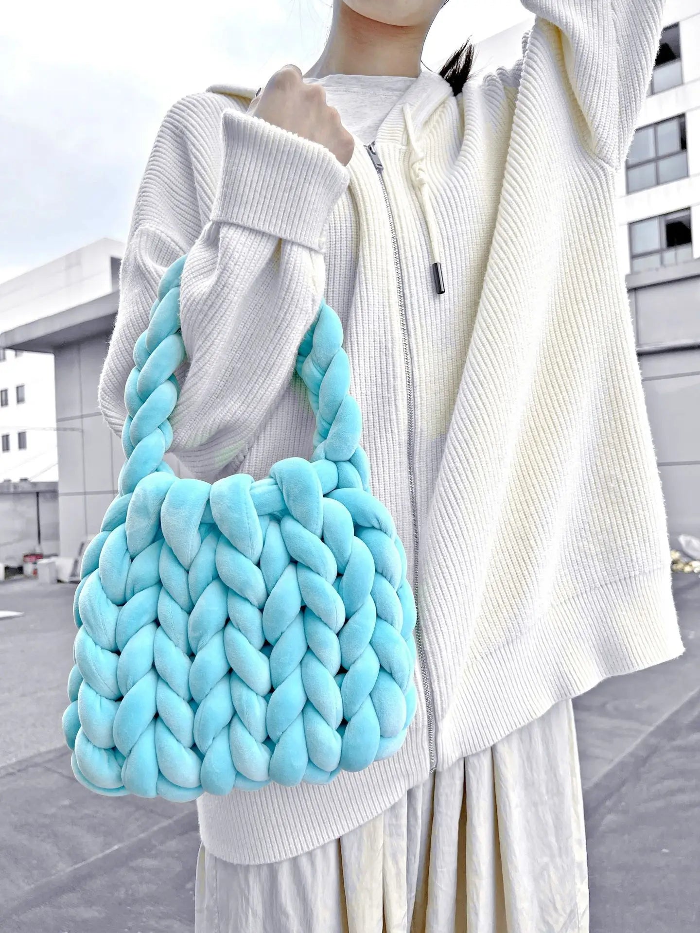 Velvet Bag DIY Hand Woven Bag Crystal Velvet Core Spun Yarn Woven Bag Hand-held Mailman Bag Velvet Handbag New
