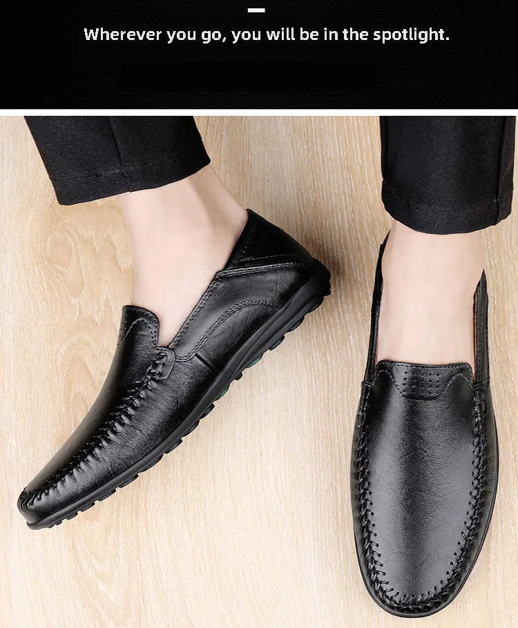 Men's Business Casual Shoes Leather Stitching Comfortable Breathable Rubber Bottom Second Layer Cowhide