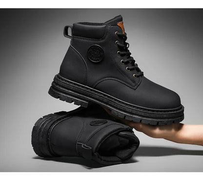 Men's high top boots four season outdoor work shoes anti slip and comfortable yellow boots fashion British casual leather boots