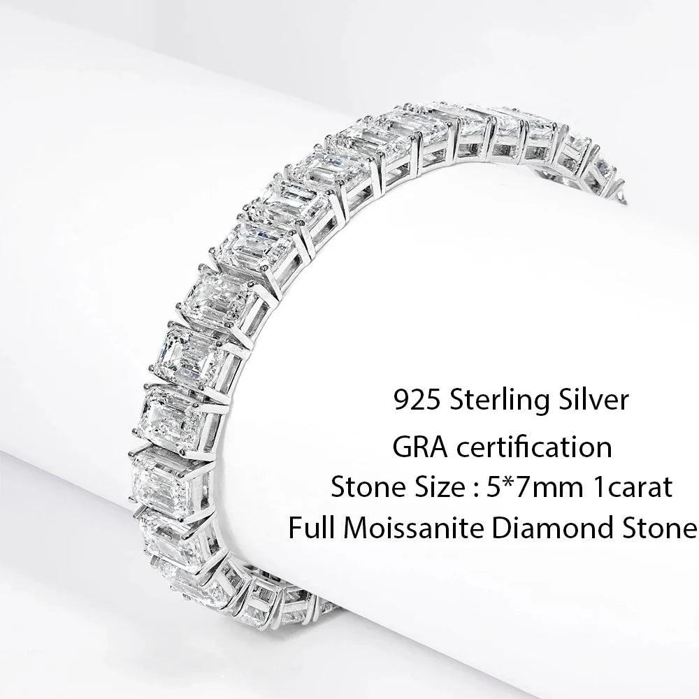 0.4/1carat Emerald Cut full Moissanite Tennis Bracelet With Certificates 925 Sterling Silver plated 18k Gold Bracelets For Women