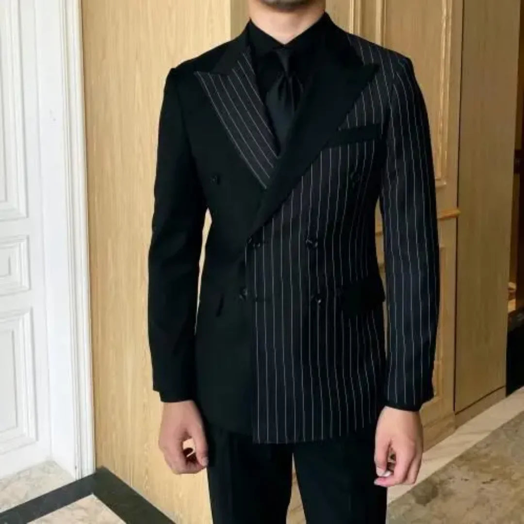 2pcs Men's Suits Blazer Autumn Striped Men Blazer Fashion Double  Jacket Coats Casual Business Tuxedo Costume