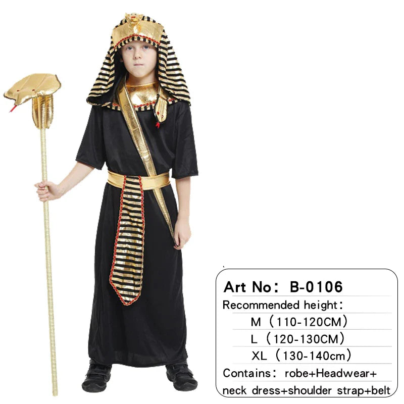 Child Ancient Egyptian King Pharaoh Cosplay Kids Fancy Dress Historical Theme Party Costume