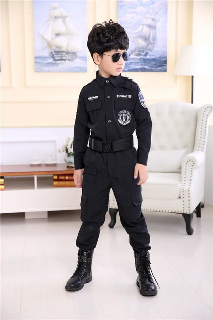 Swat Children Halloween Police Officer Cosplay Costumes Kids Carnival Police Uniform 110-160Cm Boys Army Police Officers Soldier