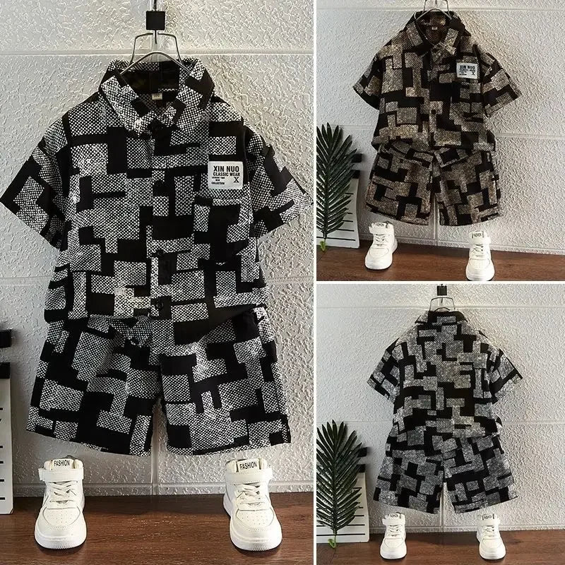 2026 Boys 2-11 Years Summer Chiffon Polo Shirt & Pants 2Pcs Set Korean Style Casual Streetwear Kids Active Outfits