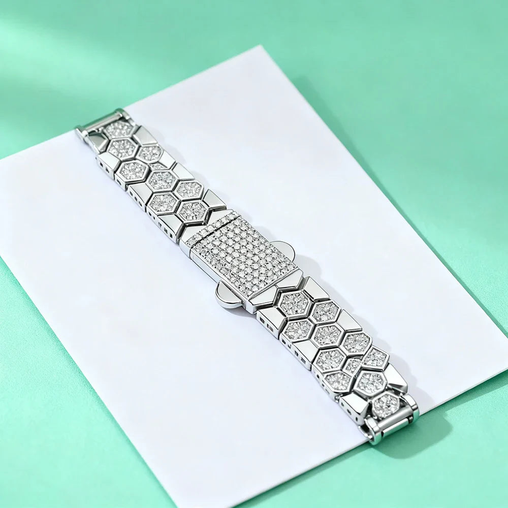 Full Moissanite Bracelet for Men Woman Lab Diamond with GRA Certified Unique Honeycomb Design S925 Sterling Silver Party Jewelry