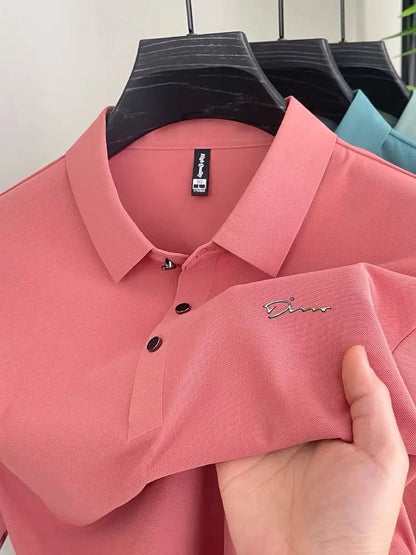 Summer new high-quality ice silk fabric comfortable polo shirt fashionable high-end mens exquisite badge breathable short sleeve