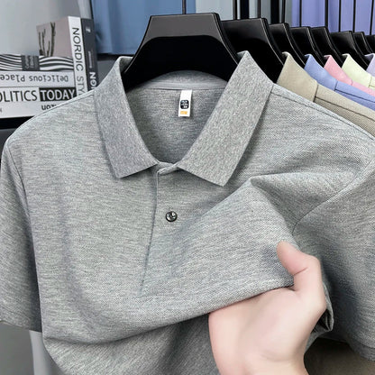 Classic Men Short Sleeve Polo Shirt 100% Mercerized Cotton Breathable Summer Golf Business Casual Athletic Tops