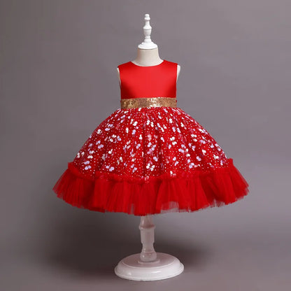New Baby Kids Girls Elegant Printed Butterfly Flower Princess Party Tutu Dresses Children Sequins Wedding Evening Girl Clothes