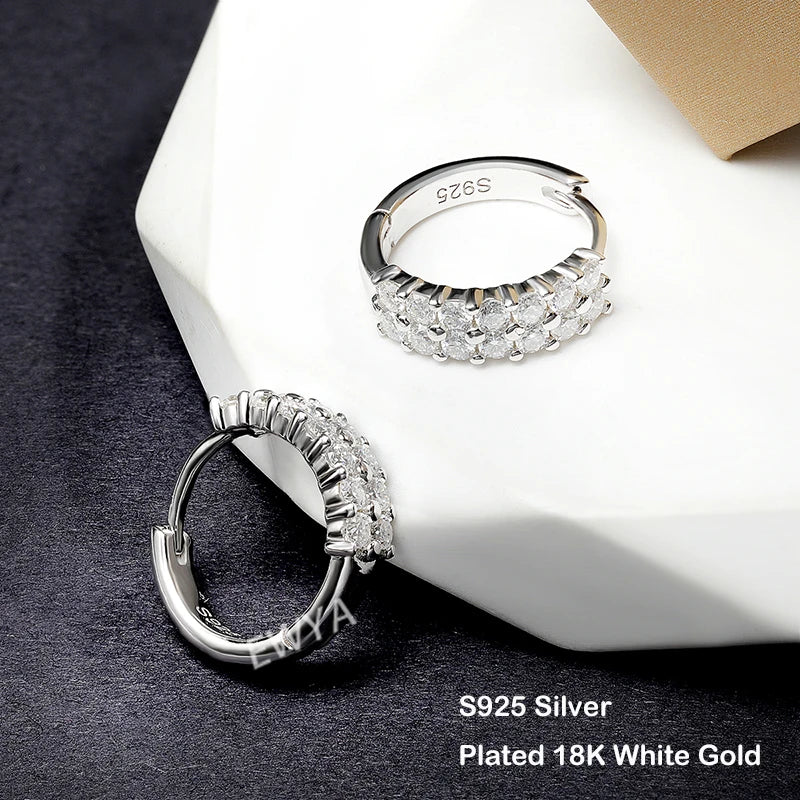 New In D Color 2-Row 0.76cttw Full Moissanite Hoop Earrings for Women Fine Jewelry S925 Silver Diamond Earring Ear Buckle