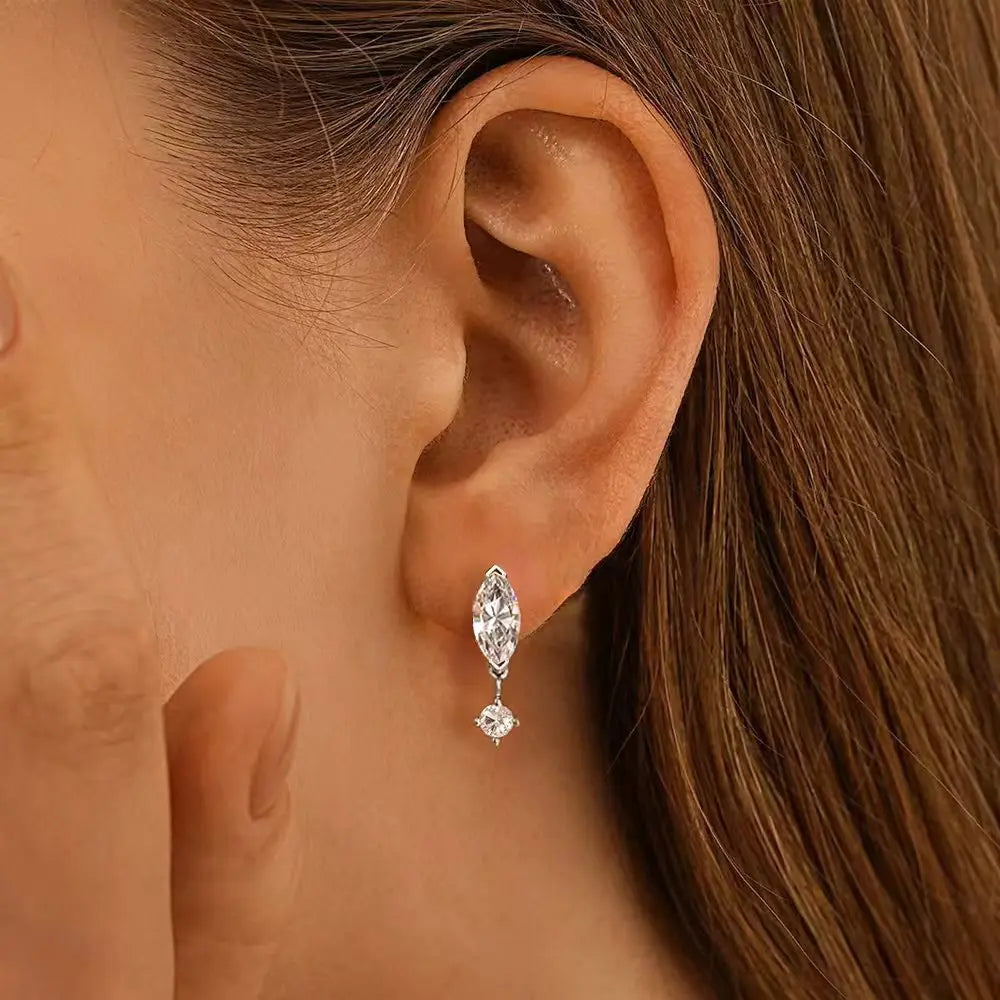 1.6cttw Marquise/Round Cut Moissanite Drop Earrings for Women 925 Sterling Silver Lab Diamond Stud Earrigs with Certificate