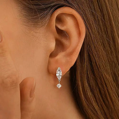 1.6cttw Marquise/Round Cut Moissanite Drop Earrings for Women 925 Sterling Silver Lab Diamond Stud Earrigs with Certificate