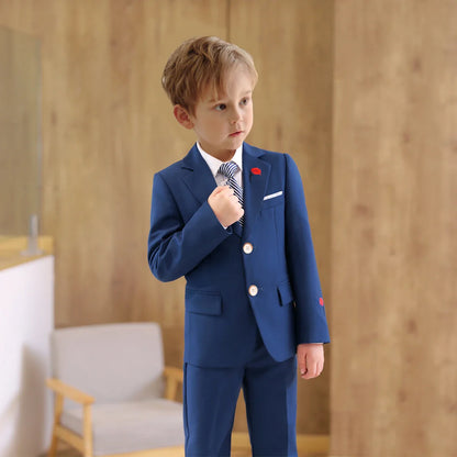 Pink Rose Embroidery Kids Formal Suit Set 3 Pieces Blazer Pants Tie Boy Wedding Suit Communion for Boys Tuxedos Teen Suit