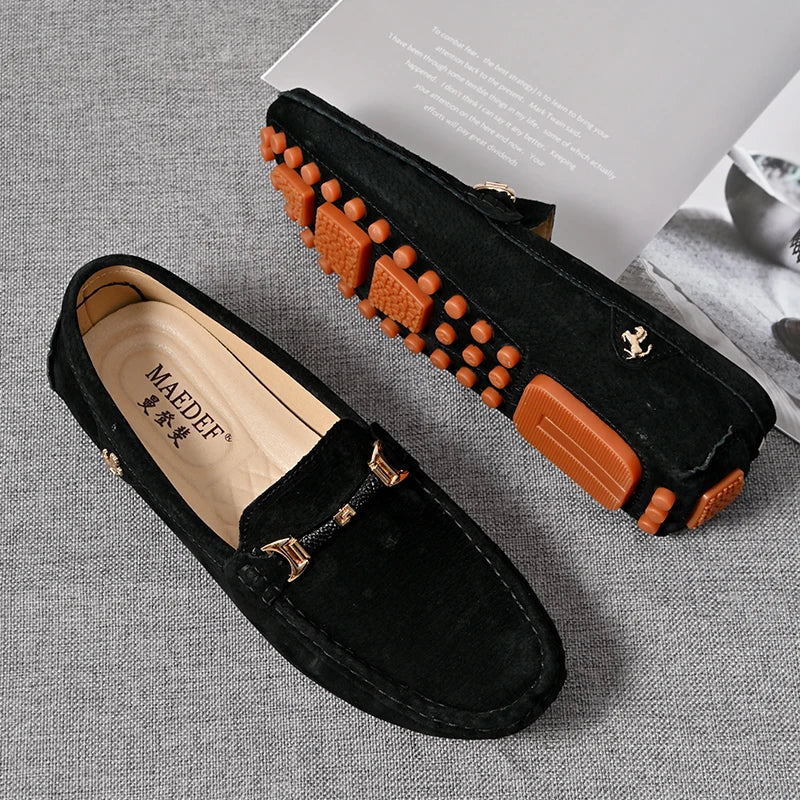 Loafers Men Casual Fashion Suede Men Shoes Lightweight Soft Genuine Leather Moccasins Slip on Driving Shoes for Men Size 48