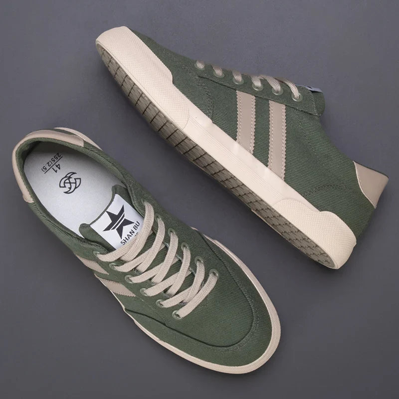 Retro Green Vulcanize Shoes Men Breathable Leisure Shoes For Men Lightweight Flat Casual Canvas Sneaker
