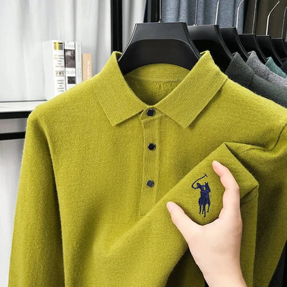 High quality luxury knitted long sleeve T-shirt men's autumn new designer brand Pony embroidery fashion Paul classic polo shirt